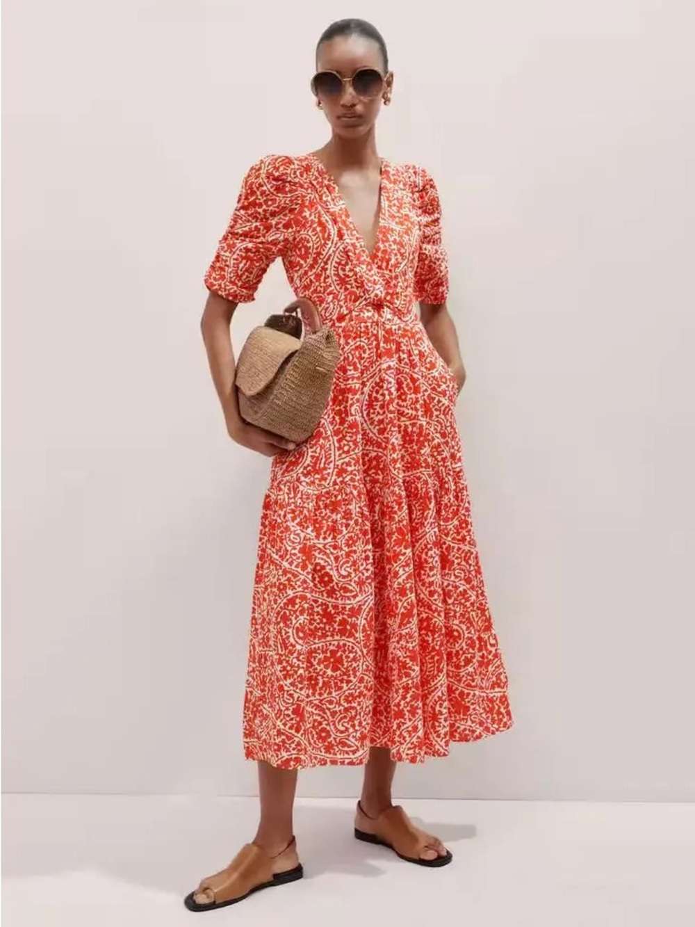NWT ME+EM Red Cheesecloth Paisley Print Maxi Dress US 4